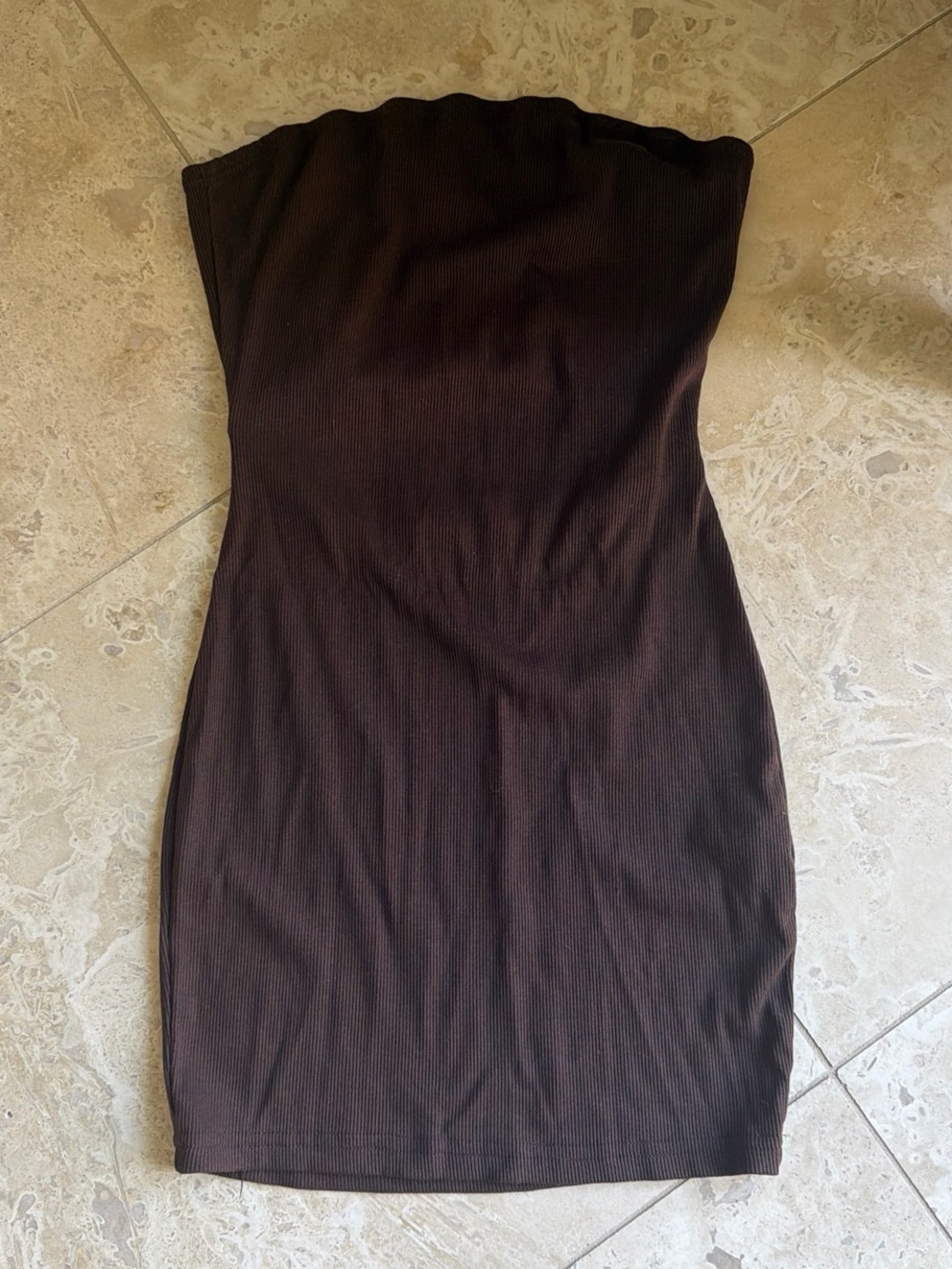 SHEIN Backless Strapless Ribbed Bodycon Dress in Brown